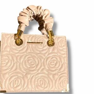 Blush Quilted Rose Pattern Top-Handle Bag Gold Hardware | Scrunch Handle Purse